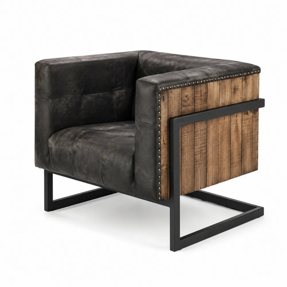 Poltrona in Pelle PU Nero con Struttura in Acciaio e Leg