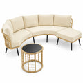 Set Divano Curvo in Rattan con Tavolino in Vetro