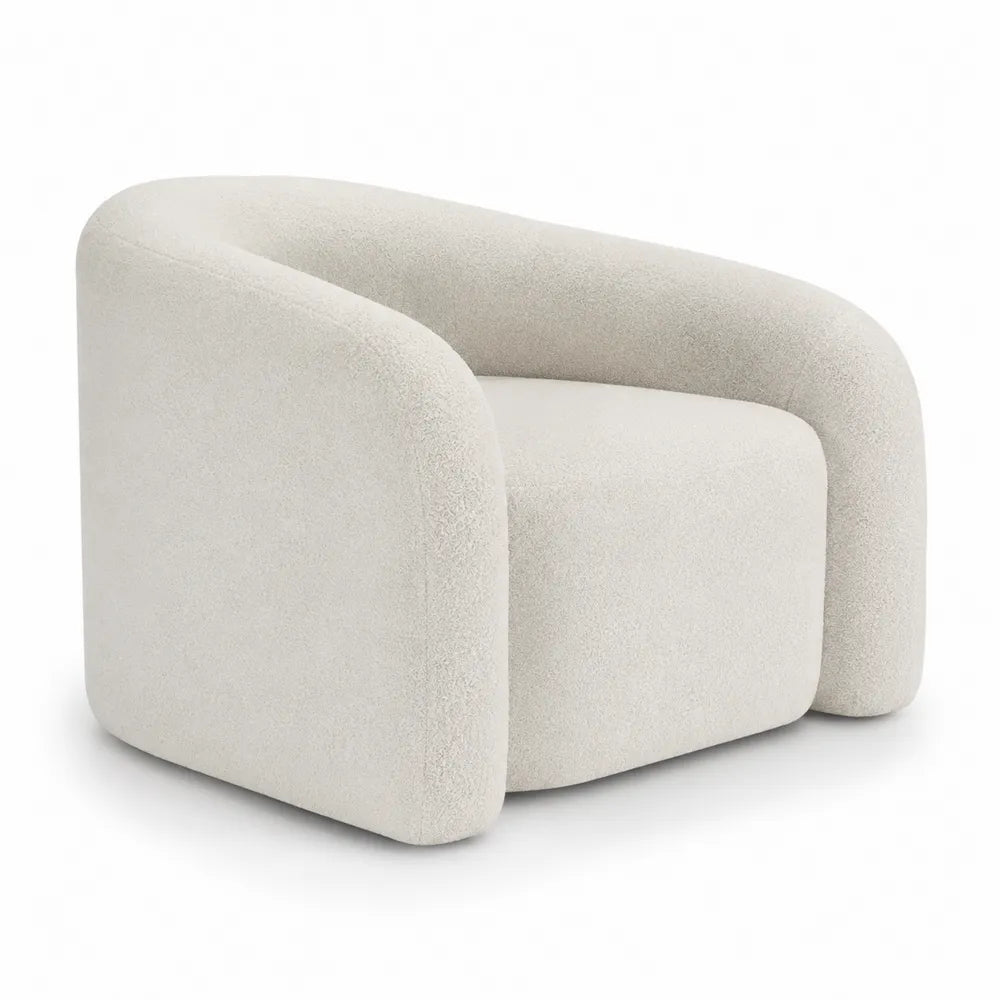 Poltrona curva in poliestere bianco crema 85 x