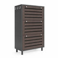 Scarpiera in Legno MDF e Metallo, 3 Ante, 4 Ganci, Marrone e